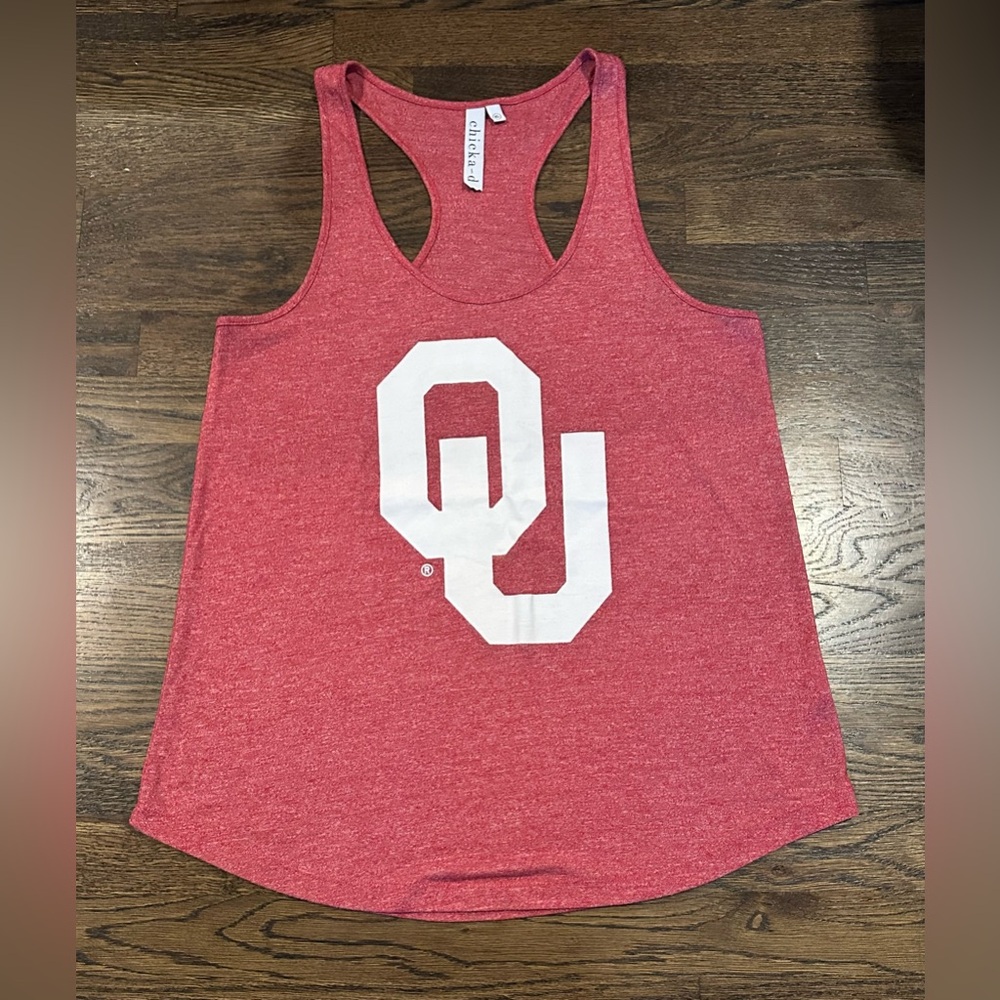 Women's Red Racerback Tank Top with White OU Logo